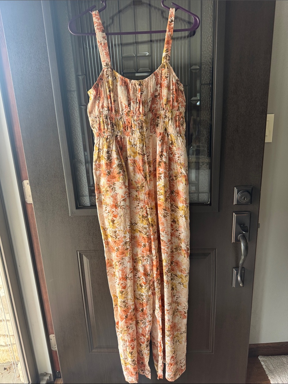 mittoshop Floral Sleeveless Wide-Leg Jumpsuit — Orange, Yellow & Cream